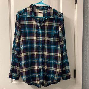 Blue/teal, plaid, long sleeve, button down top